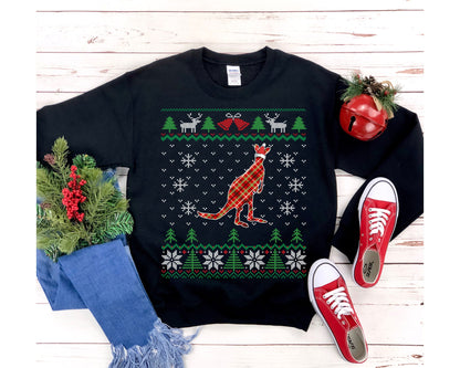 Plaid Kangaroo Santa Claus Ugly Christmas Sweatshirt, Australian Kangaroo Shirt, Australia Outback Wildlife Lover Gift Unisex Sweatshirt