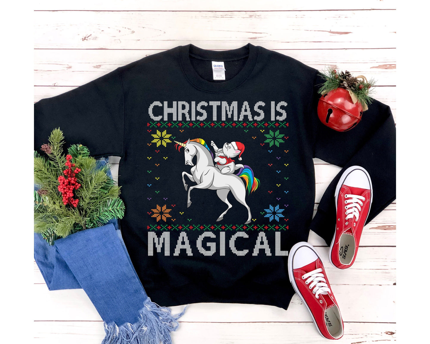 Cute Ugly Christmas For Cat Lovers and Unicorn Lovers, Santa Cat Shirt, Xmas Gift for Women, Present Holiday Party Unisex Men Women