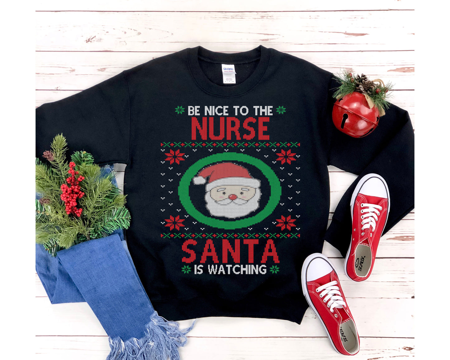 Be Nice To The Nurse Santa Is Watching, ER Nurse Christmas Sweatshirt, Nurse Mom Shirt, Hospital Party Gift