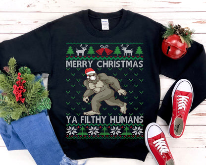 Bigfoot Santa Ugly Christmas Sweatshirt, Merry Christmas Sasquatch Face Mask Shirt, Bigfoot Enthusiast Gift, Paranormal Lover Clothes Unisex