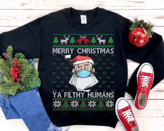 Face Mask Santa Claus Ugly Christmas Sweatshirt, Funny Merry Christmas Shirt, Xmas 2020 Gift, Social Distancing Holiday Christmas Eve Pajama