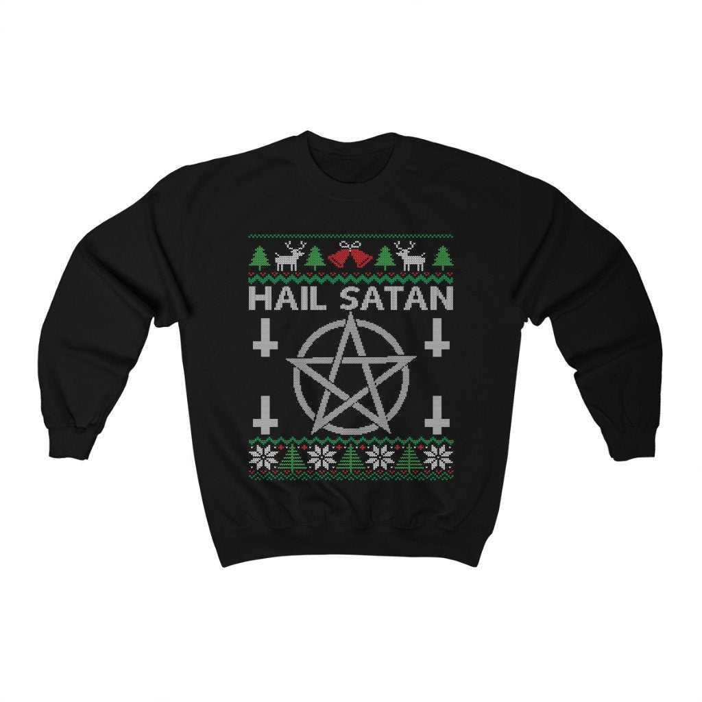 Hail Satan Ugly Christmas Sweatshirt, Funny Pentagram Shirt, Xmas Pagan Clothes, Wicca Shirt, Satanist Gift, Witch Unisex Sweatshirt