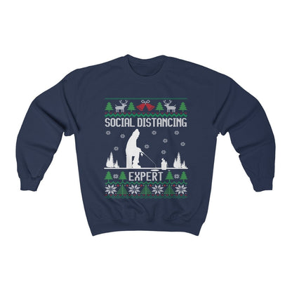 Social Distancing Expert Ice Fishing Ugly Christmas Sweatshirt, Funny Ice Fishing Shirt, Fisherman Gift Unisex Sweatshirt