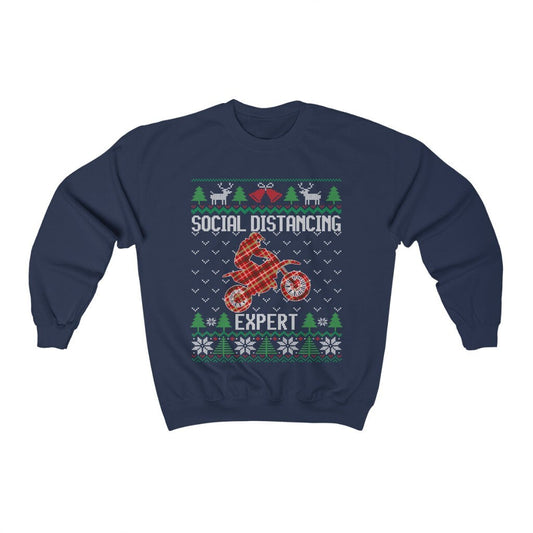Social Distancing Expert Motocross Ugly Christmas Sweatshirt, Funny Motocross Rider Shirt, Dirt Bike Riding Gift Unisex Sweatshirt