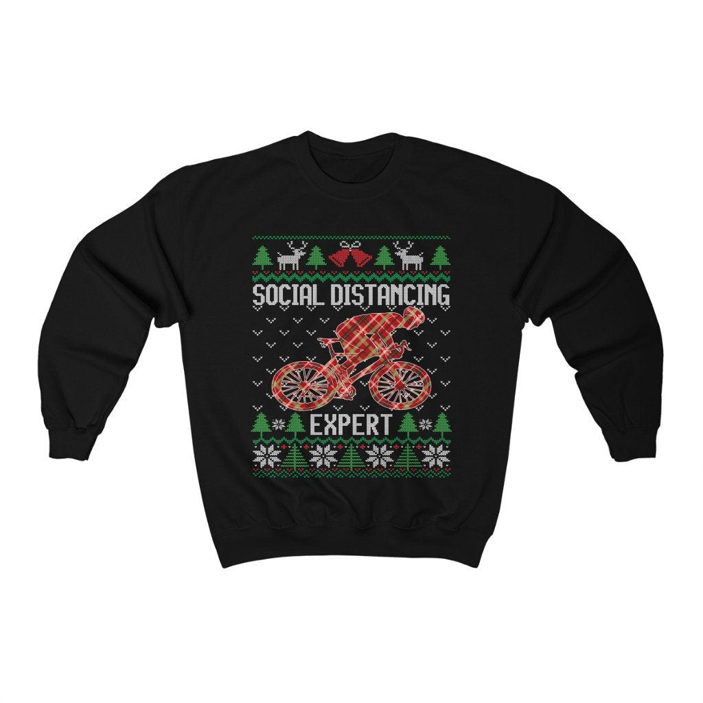 Social Distancing Expert Street Bike Riding Ugly Christmas Sweatshirt, Funny Cycling Shirt, Bicycle Cyclist Gift Unisex Sweatshirt