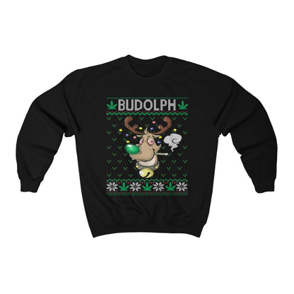 Budolph Weed Smoking Rudolph Ugly Christmas Sweatshirt, Funny Cannabis Shirt, Marijuana Lover Gift, Pot Head Clothes, Stoner Culture