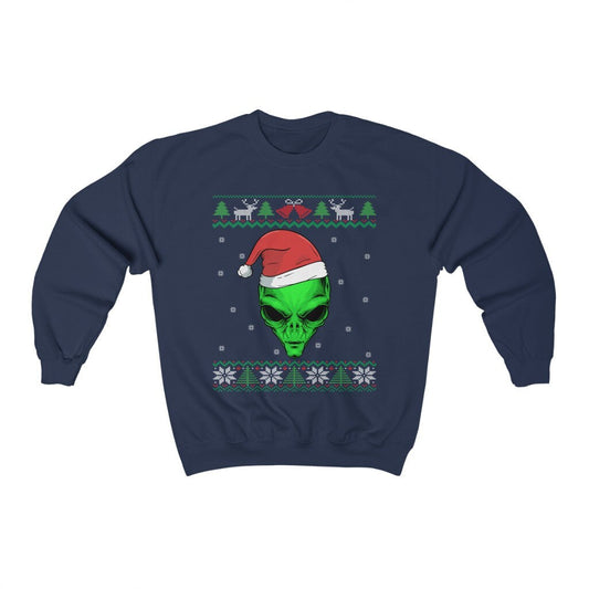 Alien Santa Ugly Christmas Sweatshirt, Funny UFO Shirt, Conspiracy Theory Enthusiast Gift, Area 51 Unisex Heavy Blend Crewneck Sweatshirt