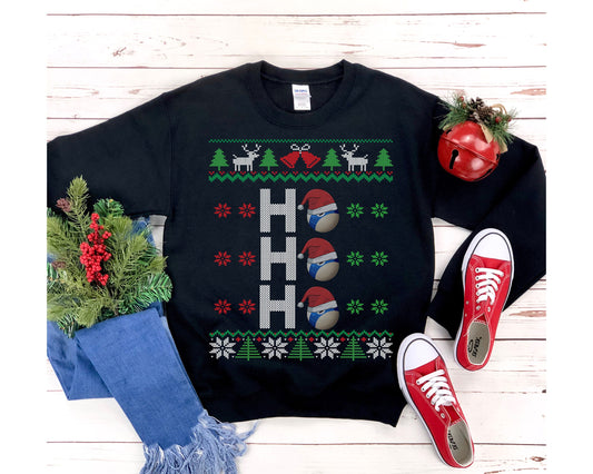 HO HO HO Billiard Ball Santa Hat Ugly Christmas Sweatshirt | Funny Billiards Shirt | Pool Player Gift | 9 ball Billiard Game