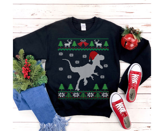 Raptor Santa Hat Ugly Christmas Sweatshirt | Funny Dinosaur Xmas Holiday Design | Dino Lover Gift | Christmas Velociraptor Shirt