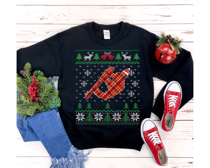 Snowboarder Santa Claus Ugly Christmas Sweatshirt, Plaid Snowboarding Shirt, Snowboard Teacher Gift, Boarding Dad & Teen Unisex Sweatshirt