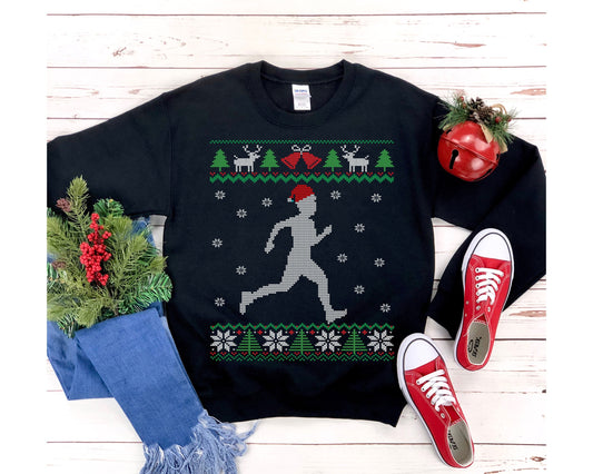 Funny Running Ugly Christmas Sweatshirt | Track & Field Runner | 5k Marathon Run Shirt | Running Dad Grandpa