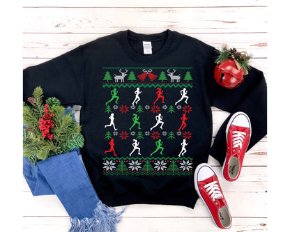 Funny Female Running Ugly Christmas Sweatshirt for Women | Track & Field Runner | 5k Marathon Run Shirt | Running Girl Mom