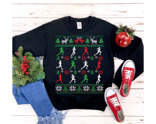 Funny Female Running Ugly Christmas Sweatshirt for Women | Track & Field Runner | 5k Marathon Run Shirt | Running Girl Mom