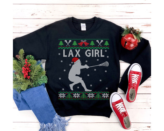 Lax Girl Female Lacrosse Player Ugly Christmas Sweatshirt | Funny Lacrosse Shirt | Lax Girl Gift | Lacrosse Team Coach | Lacrosse Fan