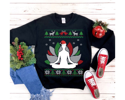 Yoga Ugly Christmas Sweatshirt | Yoga Girl Shirt | Yoga Instructor Gift | Yoga Mom | Lotus Pose Santa | Funny Yoga Lover Holiday Shirt