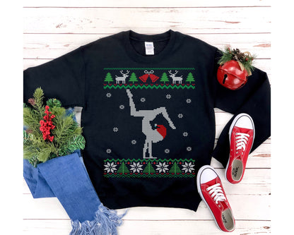 Hand Stand Gymnast Santa Hat Ugly Christmas Sweatshirt | Funny Gymnastics Girl Mom Shirt | Tumbling Gift | Gymnastics Team & Coach
