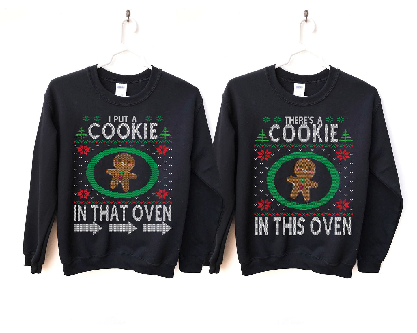 Matching Christmas Pregnancy Announcement Sweatshirts, Couple Baby Reveal Shirts, Cookie In This Oven In That Oven Unisex Sold Together