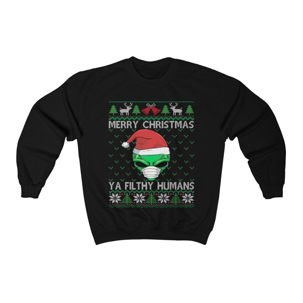 Alien Santa Ugly Christmas Sweatshirt, Merry Christmas Alien Face Mask Shirt, UFO Believer Gift, Conspiracy Theory, Area 51 Clothes Unisex
