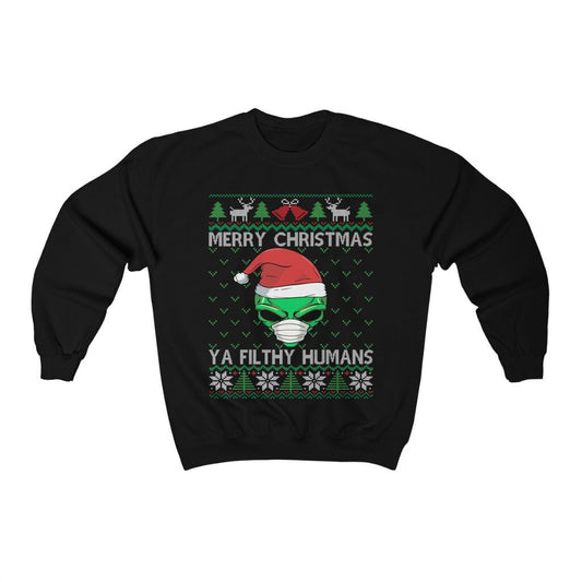 Alien Santa Ugly Christmas Sweatshirt, Merry Christmas Alien Face Mask Shirt, UFO Believer Gift, Conspiracy Theory, Area 51 Clothes Unisex