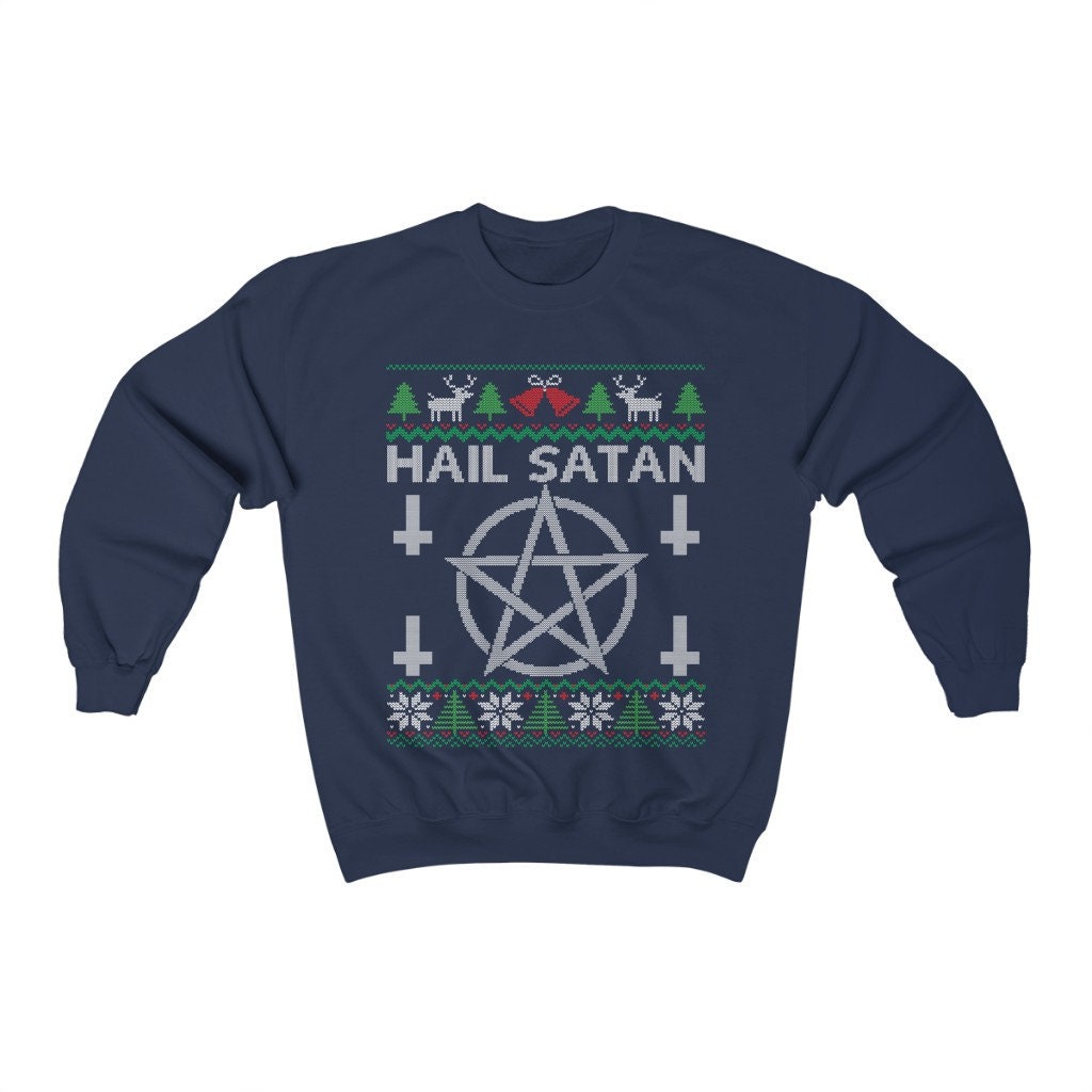 Hail Satan Ugly Christmas Sweatshirt, Funny Pentagram Shirt, Xmas Pagan Clothes, Wicca Shirt, Satanist Gift, Witch Unisex Sweatshirt