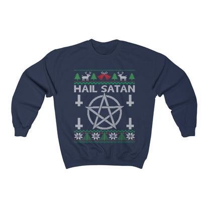 Hail Satan Ugly Christmas Sweatshirt, Funny Pentagram Shirt, Xmas Pagan Clothes, Wicca Shirt, Satanist Gift, Witch Unisex Sweatshirt