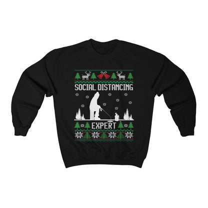 Social Distancing Expert Ice Fishing Ugly Christmas Sweatshirt, Funny Ice Fishing Shirt, Fisherman Gift Unisex Sweatshirt