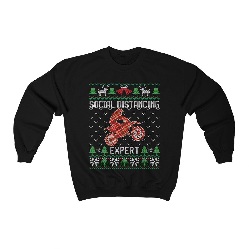 Social Distancing Expert Motocross Ugly Christmas Sweatshirt, Funny Motocross Rider Shirt, Dirt Bike Riding Gift Unisex Sweatshirt