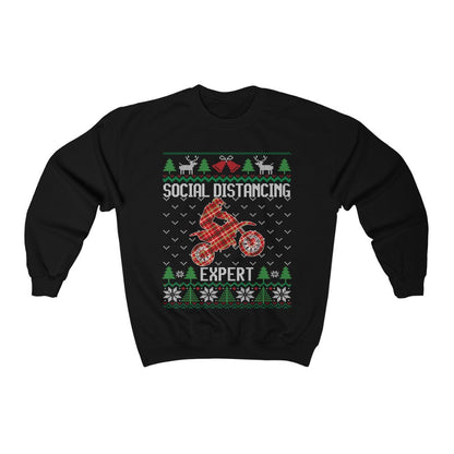 Social Distancing Expert Motocross Ugly Christmas Sweatshirt, Funny Motocross Rider Shirt, Dirt Bike Riding Gift Unisex Sweatshirt