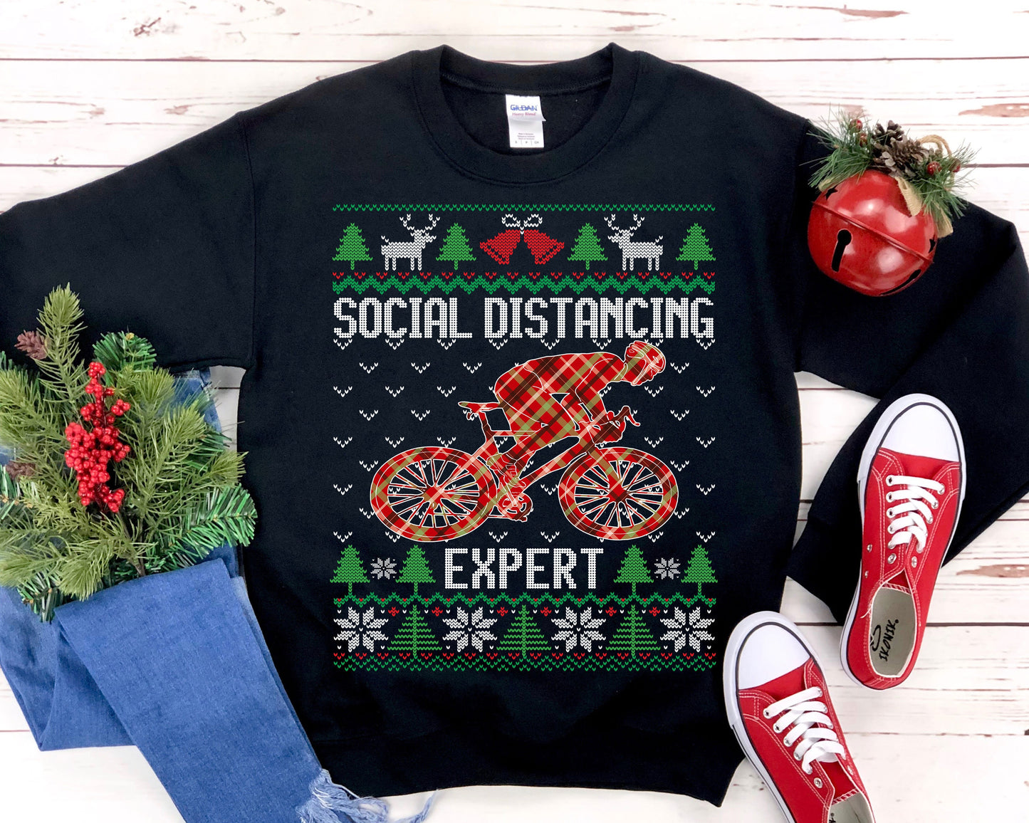 Social Distancing Expert Street Bike Riding Ugly Christmas Sweatshirt, Funny Cycling Shirt, Bicycle Cyclist Gift Unisex Sweatshirt