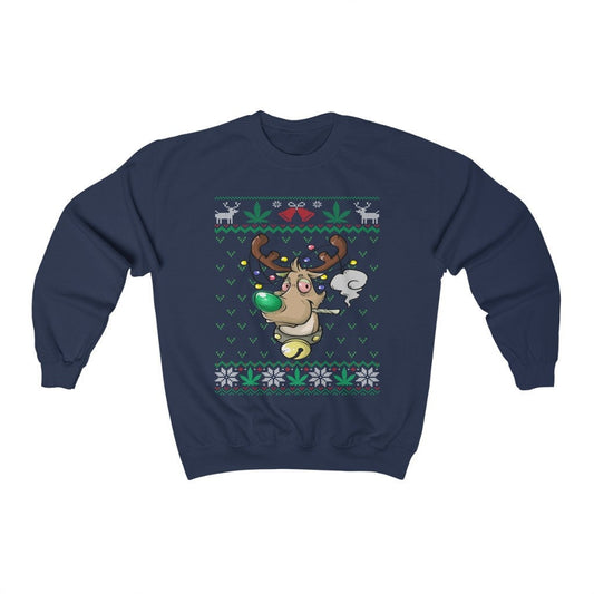 Weed Smoking Rudolph Ugly Christmas Sweatshirt, Funny Cannabis Shirt, Marijuana Lover Gift, Pot Head Clothes, Stoner Culture