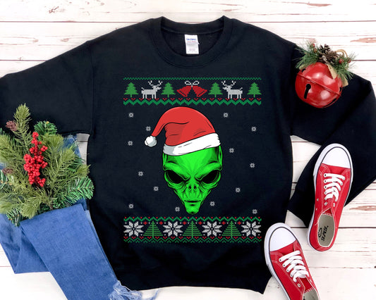 Alien Santa Ugly Christmas Sweatshirt, Funny UFO Shirt, Conspiracy Theory Enthusiast Gift, Area 51 Unisex Heavy Blend Crewneck Sweatshirt