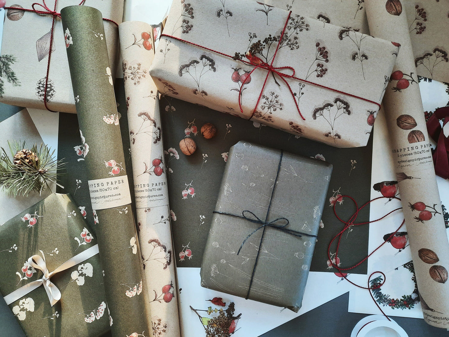 Graphical Wrapping paper,Gift Wrap, Rustic Wrapping, Floral Gift Warp, Wrapping paper, gift paper, floral wrapping paper, recycled wrapping