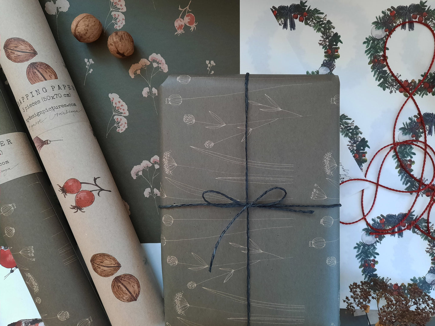 Graphical Wrapping paper,Gift Wrap, Rustic Wrapping, Floral Gift Warp, Wrapping paper, gift paper, floral wrapping paper, recycled wrapping