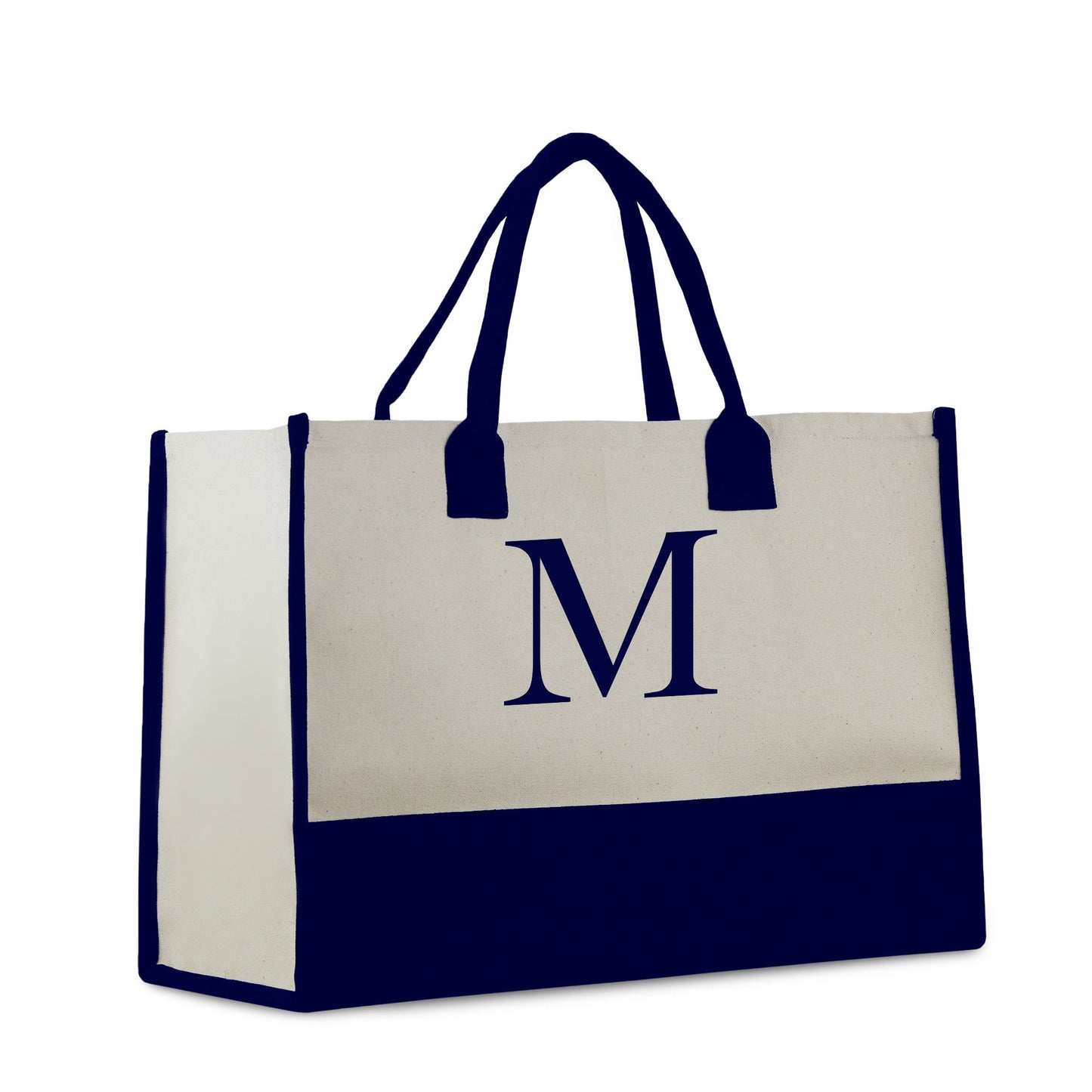 Personalized Monogram Embroidery Cotton Canvas Beach Tote Bag Initial Tote Bridesmaid Gift Tote Custom Beach Bag Gift for Her A-Z - Navy