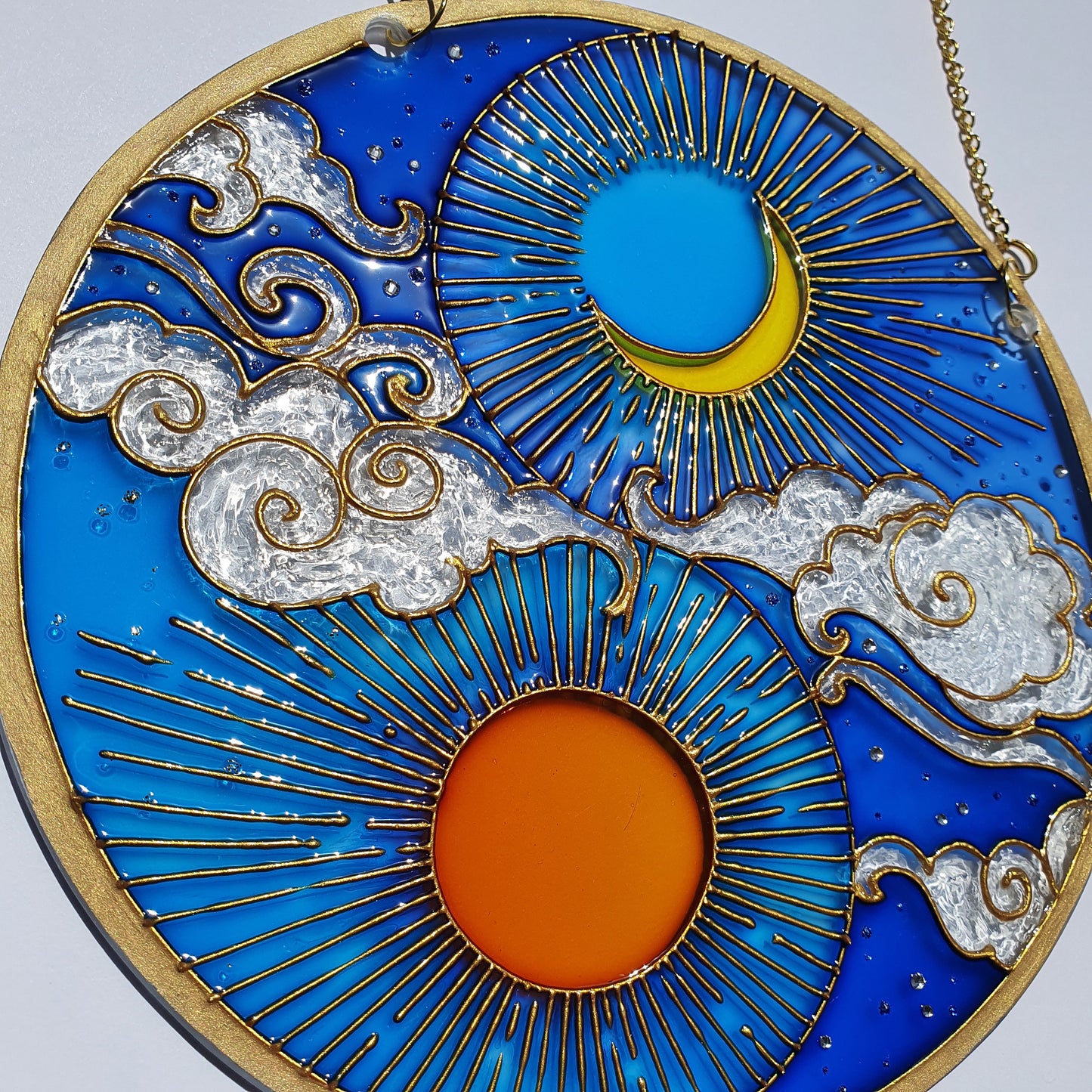 Stained glass Sun and moon Suncatcher for windows hangings