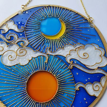 Stained glass Sun and moon Suncatcher for windows hangings