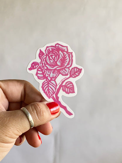 La Rosa | 3" Glossy Vinyl Sticker Decal | Waterproof  Weatherproof | Latinx Rose Loteria Blockprint