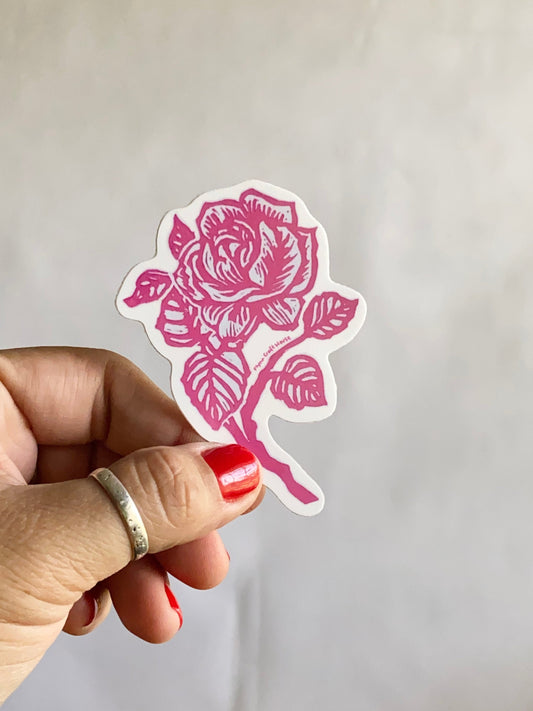 La Rosa | 3" Glossy Vinyl Sticker Decal | Waterproof  Weatherproof | Latinx Rose Loteria Blockprint