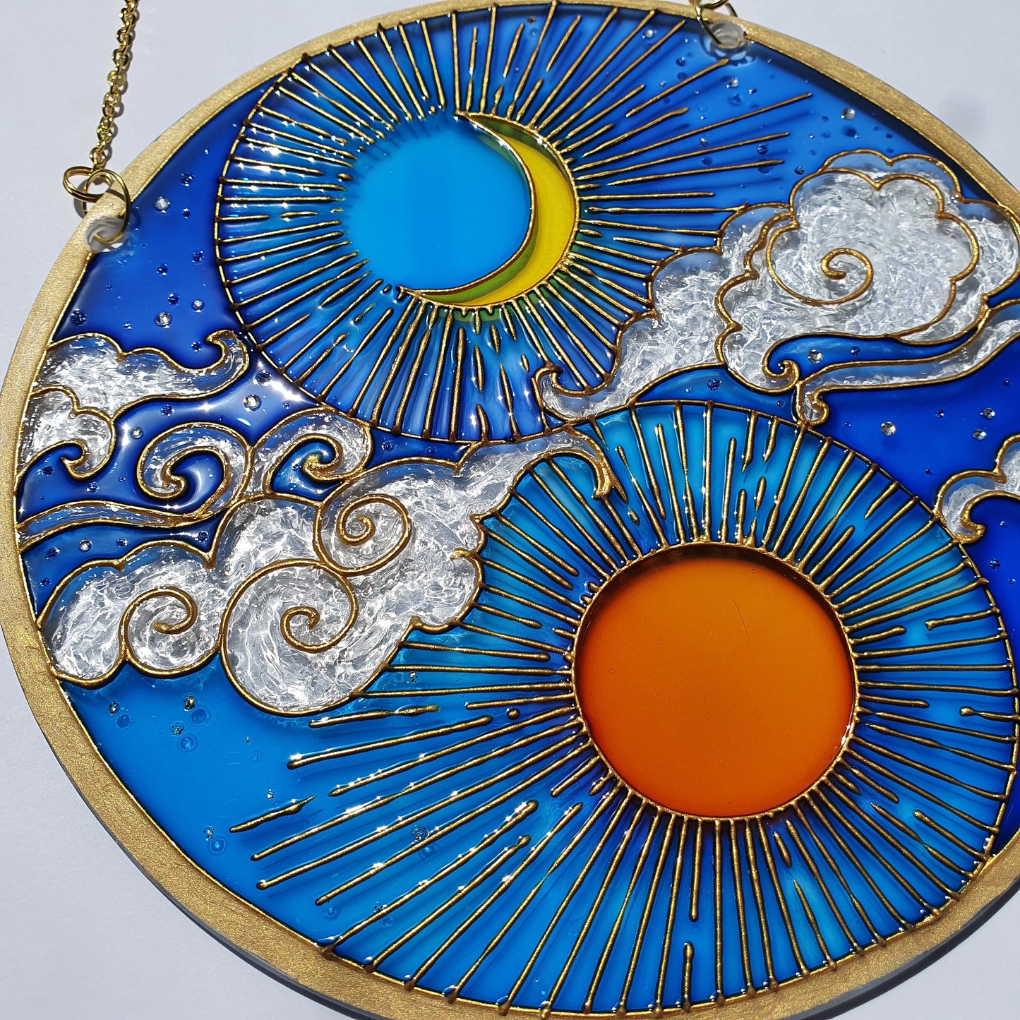 Stained glass Sun and moon Suncatcher for windows hangings