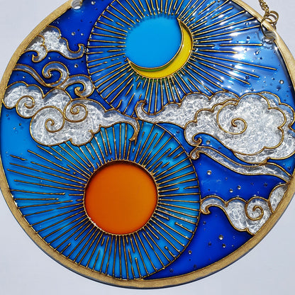 Stained glass Sun and moon Suncatcher for windows hangings