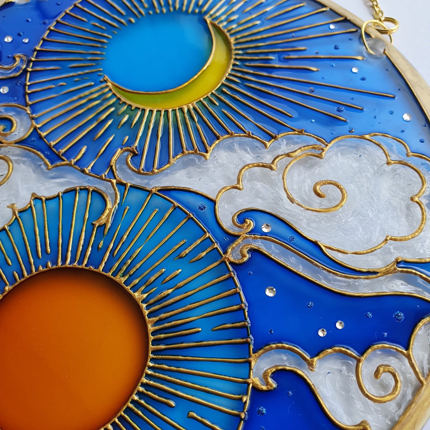 Stained glass Sun and moon Suncatcher for windows hangings