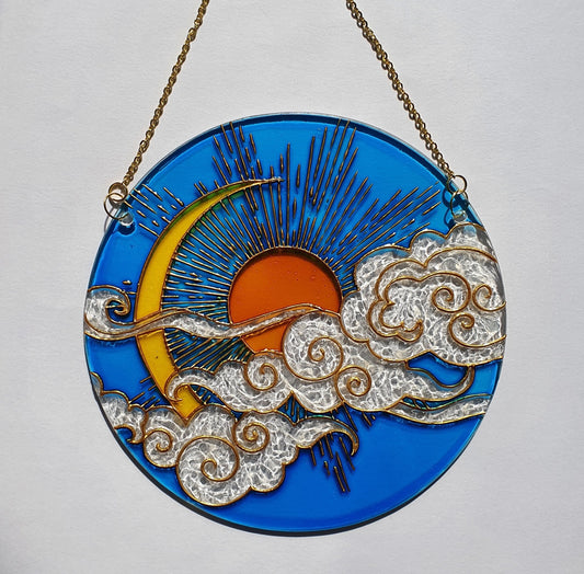 Stained glass Sun Moon Cloud Suncatcher for window hangings