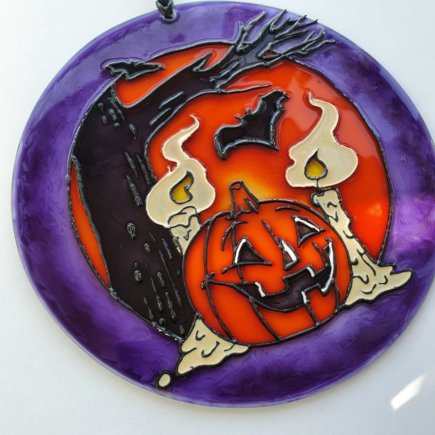 Halloween Pumpkin and bat Stained glass Suncatcher