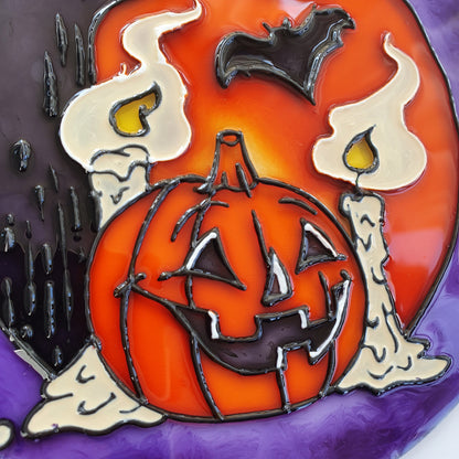 Halloween Pumpkin and bat Stained glass Suncatcher