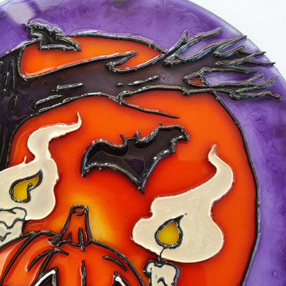 Halloween Pumpkin and bat Stained glass Suncatcher