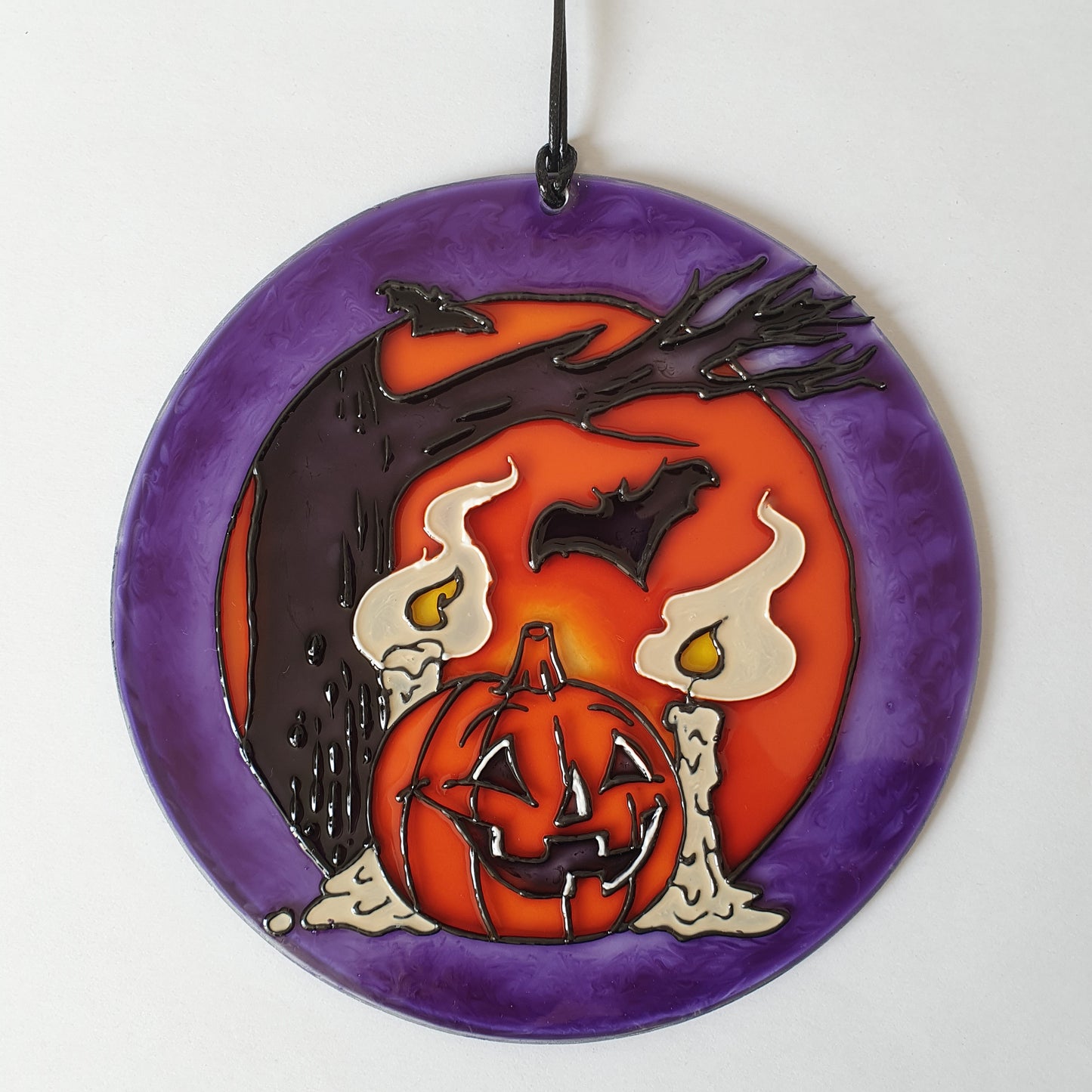 Halloween Pumpkin and bat Stained glass Suncatcher