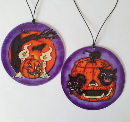 Halloween Pumpkin and bat Stained glass Suncatcher