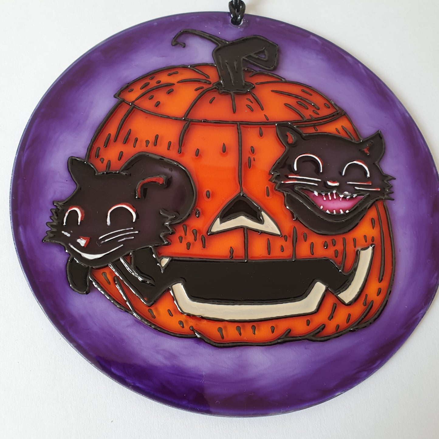 Halloween signs Pumpkin and cat decor Stained glass Suncatcher
