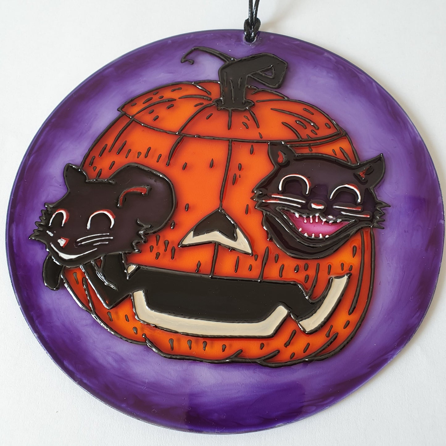 Halloween signs Pumpkin and cat decor Stained glass Suncatcher