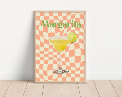 Colourful Margarita Cocktail Print - Retro, 70s Aesthetic, Bright Pastels, On Trend Fashion Prints, Bar Poster, Kitchen Prints, Funky Print